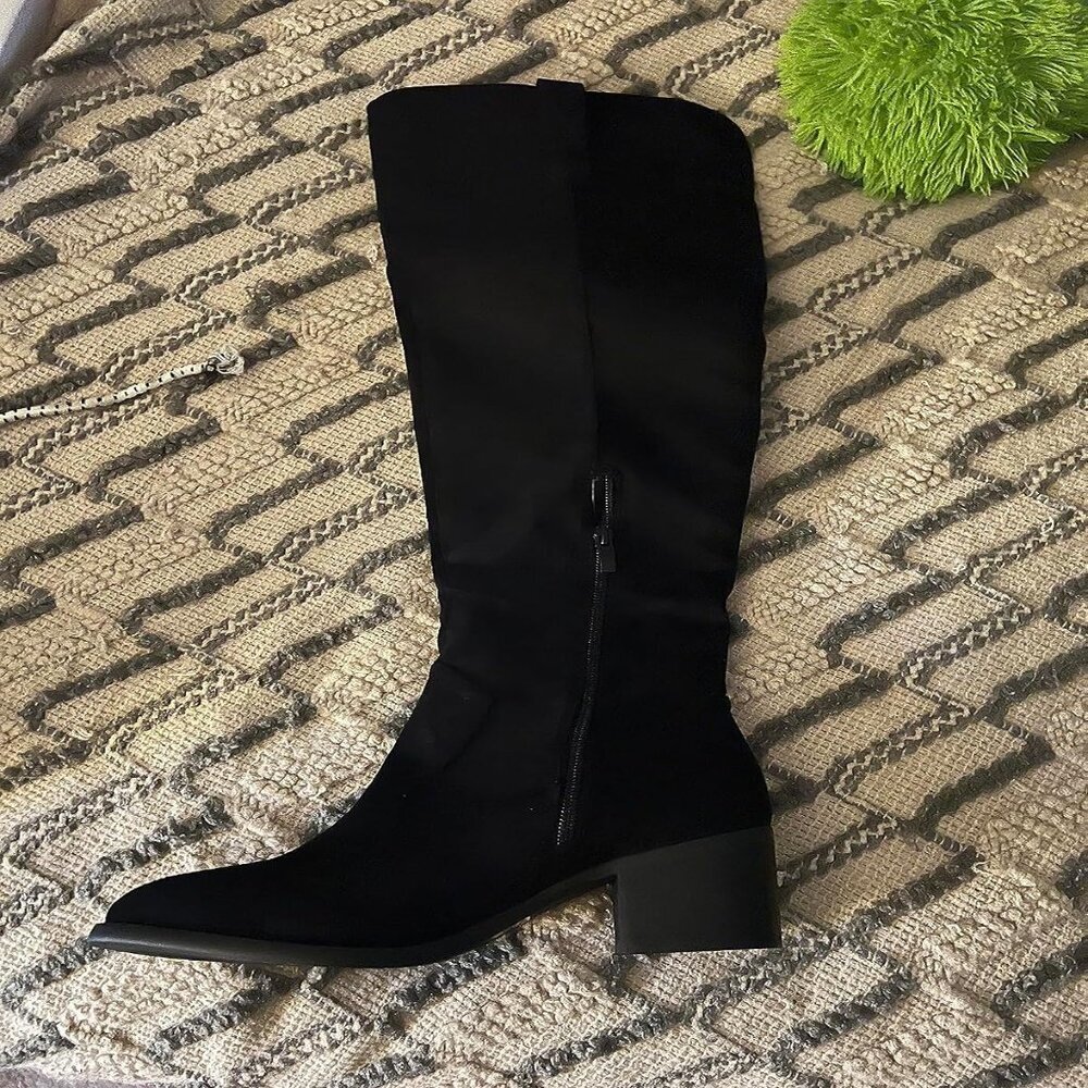 🆕Women's Black Faux Suede Over The Knee Thigh High Chunky Heel Pointed Toe Boot - Picture 2 of 11